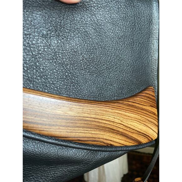 NWOT Kimberly Chalos Black Leather with Wood Front. Adjustable Strap. - Picture 5 of 8